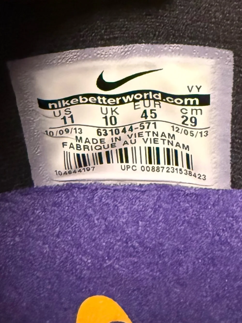 Nike SB Lunar OneShot Purple Yellow Men’s 11 Skate Shoes Lakers Vikings LSU